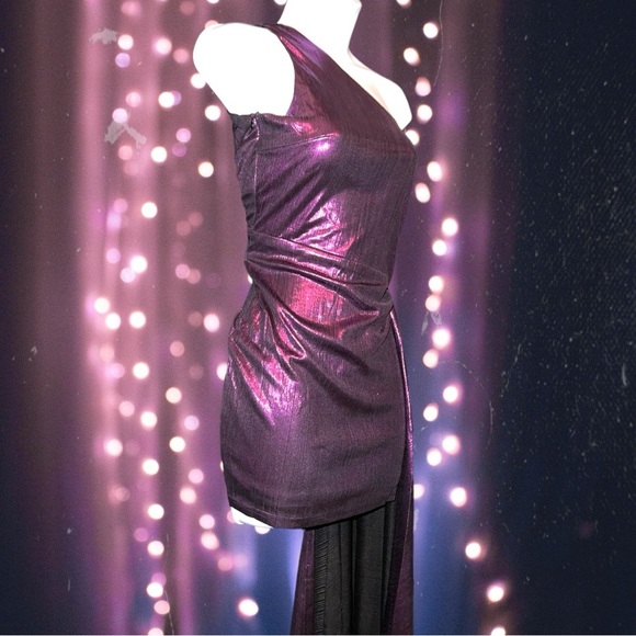 Love And Lemonade Purple One Shoulder Mini Dress W/Train NWT Medium Prom - Picture 2 of 16